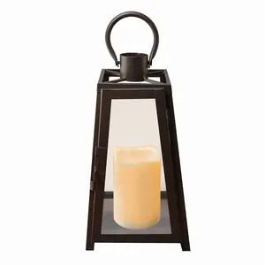 LumaBase Metal Lantern with Battery-Operated Candle - Black Tapered