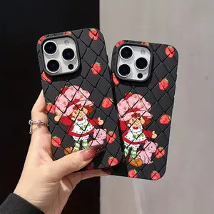 Lovely Strawberries Shortcake Phone Case for iPhone 17/16/15/14/13/12/11 Pro Max/air/x/XR/xsmax/8/7 Plus, Rhombic Design, Shockproof Anti-Slip Protective Tpu Back Cover