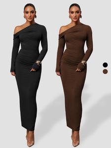 women's solid dress, casual elegant long sleeve dress for party holiday, ladies clothes for all seasons, women's clothing