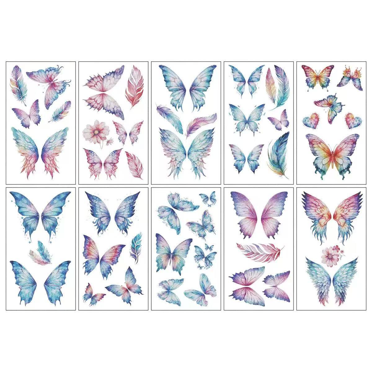 50-Pack Glitter Butterfly Temporary Tattoos: High-Quality, Realistic-Looking Colorful Face, Arm, and Collarbone Tattoos