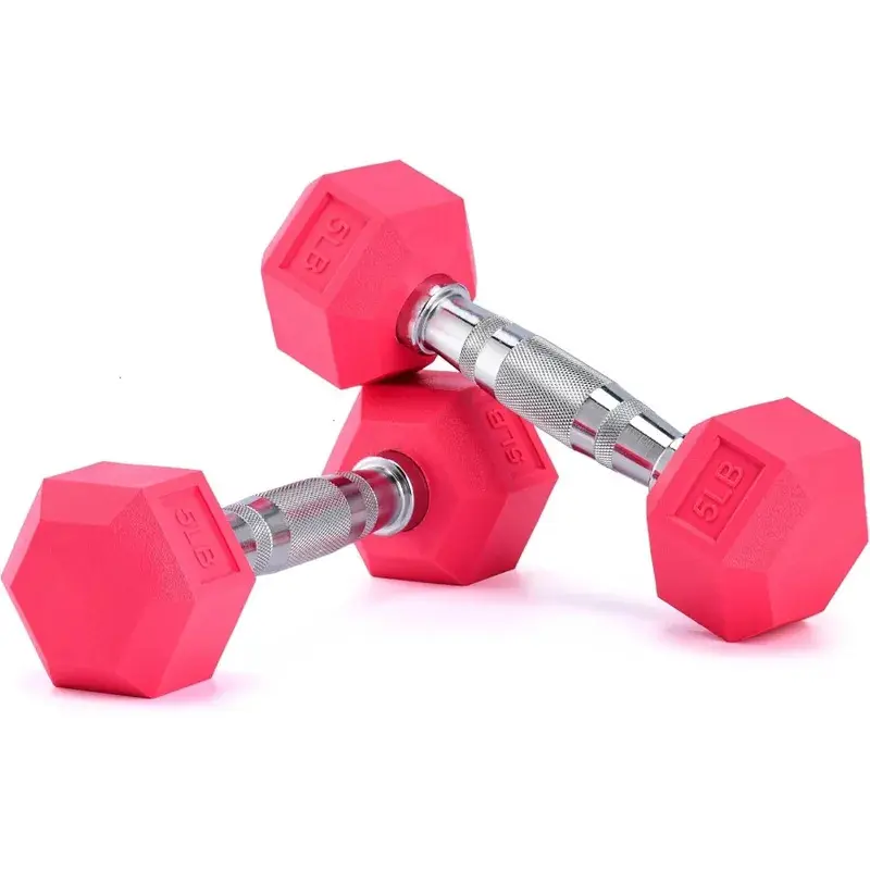 Pink Neoprene Rubber Hex Dumbbell Sets, 2-Piece 115 LB Adjustable Weights with Anti-Slip & Anti-Roll Features for Home Gym Weight Training, Weights Dumbbell Set