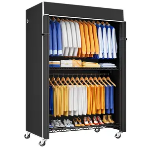 P8C Heavy Duty Clothes Rack（With Extended Width Design） Rolling Clothing Racks for Hanging with Lockable Wheels，51.2"W x 15.8"D x 80.5"H，Max Load 700LBS，Black Rack with Black Cover