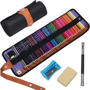 50 Colored Pencils Set with Roll Up Canvas Case for Adult Coloring Books, Drawing, Sketching, Pretty Gift
