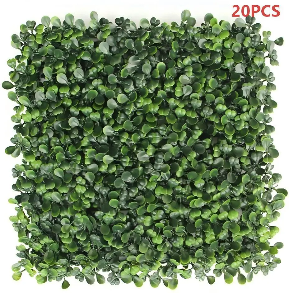 20 PCS UV-Resistant Artificial Boxwood Grass Wall Panels, 9.84in x 9.84in Faux Plant Hedge Sheets, Dense Green Foliage Privacy Screen Backdrop, Reusable Room/Entryway Decor for Indoor/Outdoor Spaces