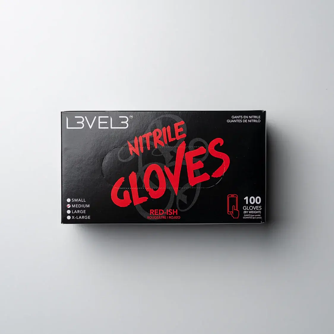 LEVEL3 Nitrile Gloves Red S/M/L/XL Disposable Powder-Free Strong Flexible 100 Pack for Salon Barber Cleaning Tasks