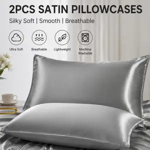 Soft Satin Pillowcases Set of 2, Soft Breathable Smooth Polyester Pillowcases, Comfortable Sleep Accessories