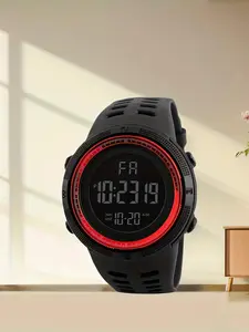 New Men's Trendy Large Dial Digital Watch with Smart Timer, Alarm, Dual Calendar, Luminous Feature, Sporty Rubber Strap, Digital Wristwatch