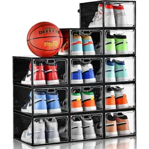 12 Pack Large Shoe Storage Box, Clear Shoe Storage Organizer with  Door, Stackable,Shoe Containers For Display Sneakers, Easy Assembly, Fit up to  Size 12, Transparent