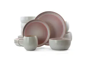 Elama Mocha Muave 16 Piece Luxurious Stoneware Dinnerware with Complete Setting for 4