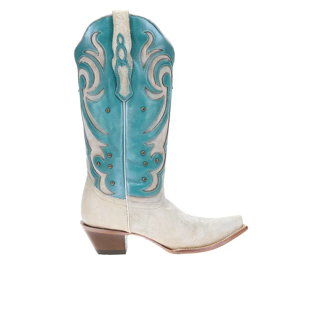 Corral Boots Womens Overlay Embroidered Studded Pull On Snip Toe  Casual Boots Mid Calf Low Heel 1-2" - White
