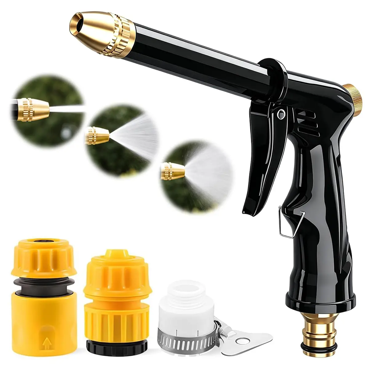 Home Car Wash Water Gun, Garden Hose Nozzle Spray Tool, Home Cleaning Tool, Abs Material, Efficient Washing Solution,Multiple Spray Patterns,Includes a complete set of quick-connect hose fittings and a universal faucet adapter—simply plug in and use