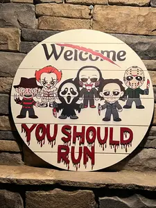 Horror Characters Door Sign, Halloween Door Hanger, Halloween Welcome Sign, Wood