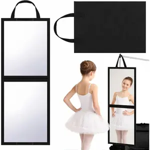 Foldable Portable Full Length Mirror with Handle Black 33.5" x 13.4" Hanging Folding Full Body Mirror for Dancer Camping Travel Dance Competition Backstage