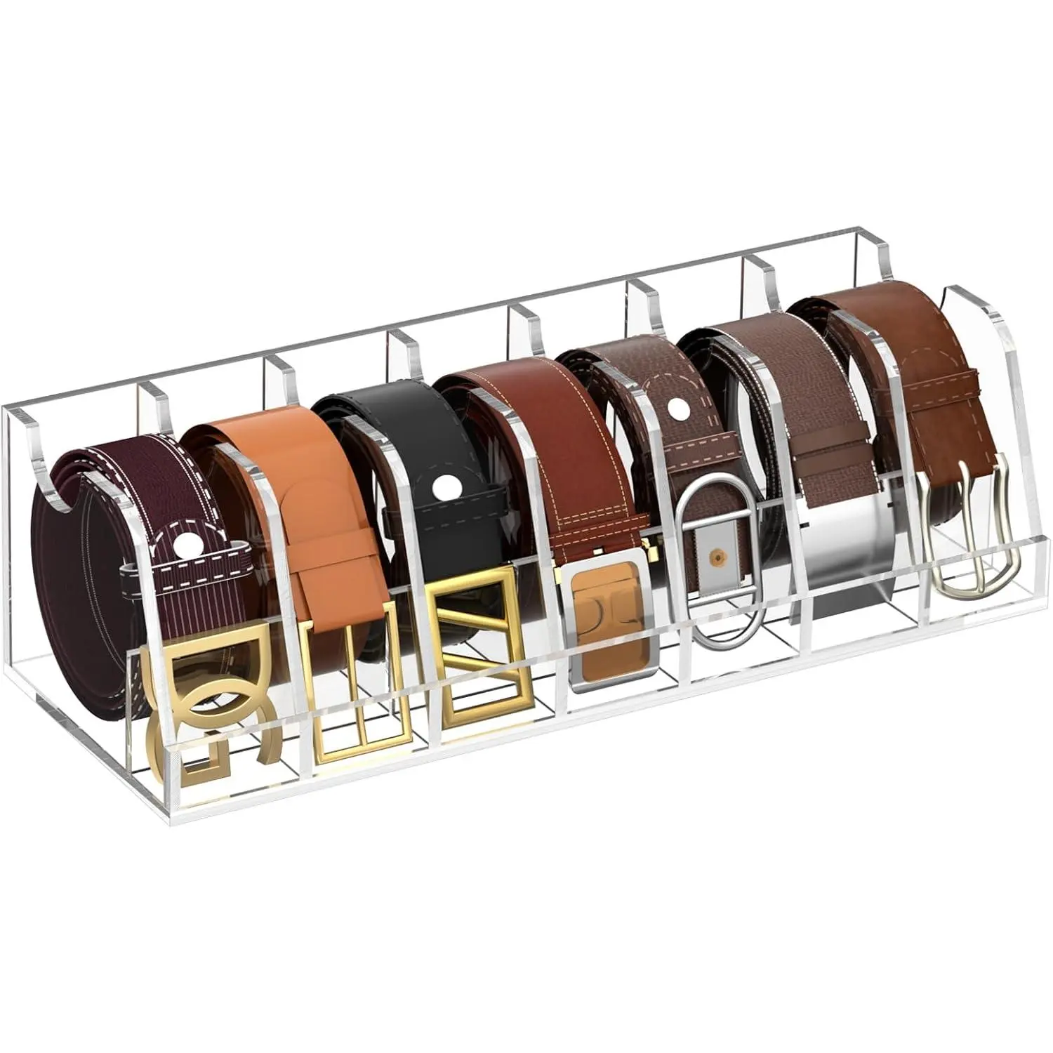 Acrylic Belt Organizer Racks - 7-Compartment Belt Storage Holder with Display Stand for Home Organization