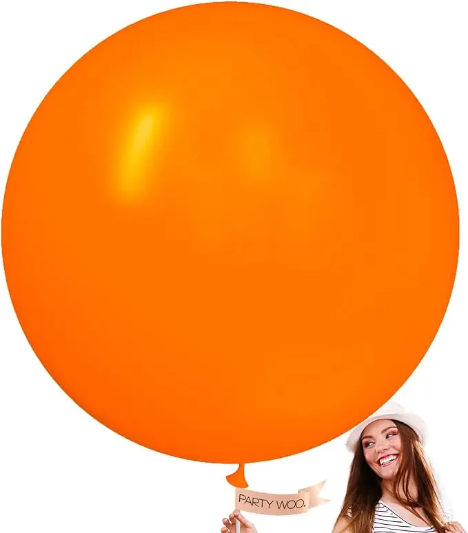 PartyWoo 4pcs Large 36in Solid Round Orange Rubber Balloons - Decorative Supplies for Birthday, Fall Tangerine Pumpkin Theme Events, Baby Shower Decoration, 36 In, Large Size