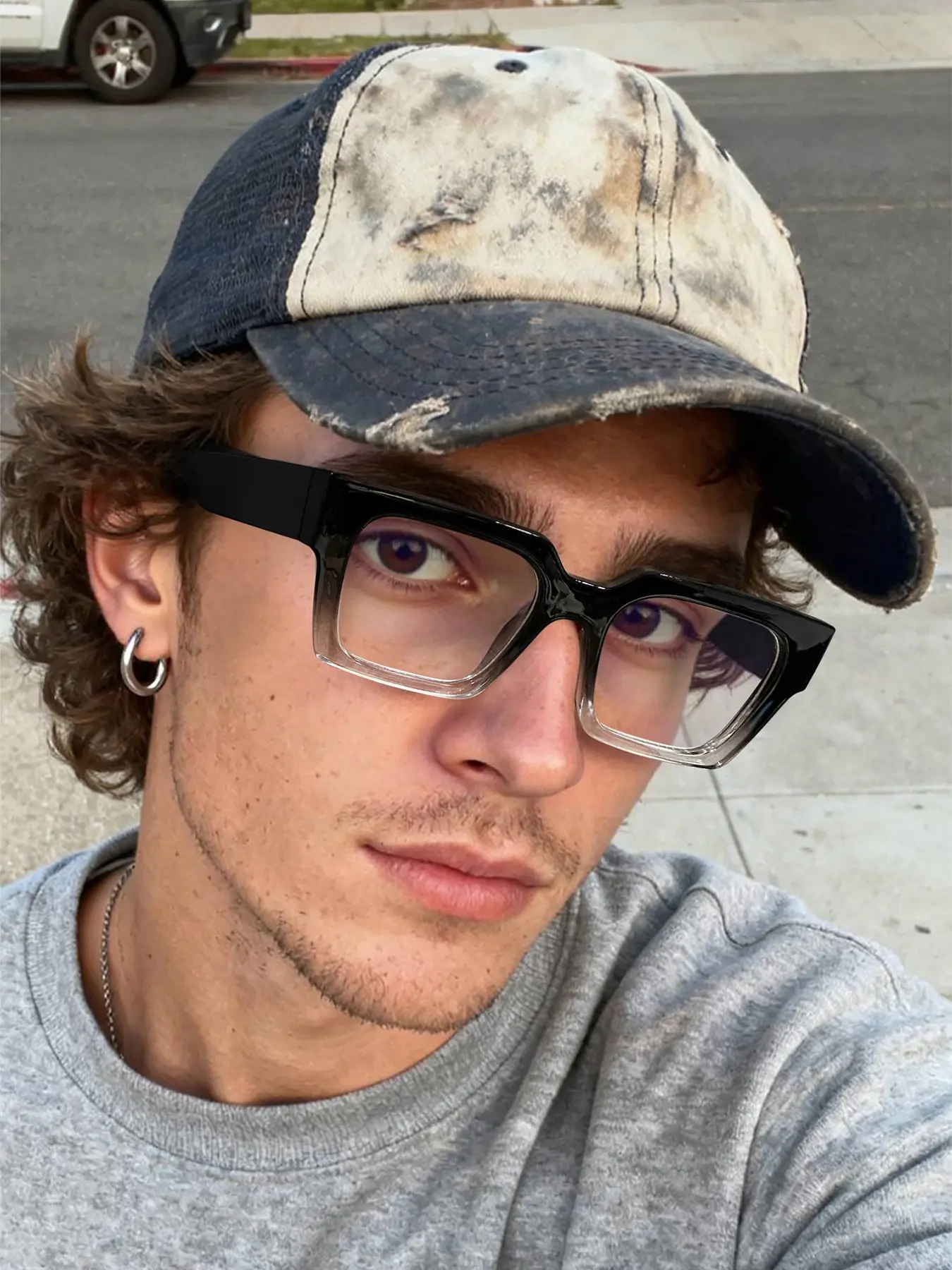 Men's Gradient Large Frame Sunglasses, Trendy Men's Eyewear, Korean Style Comfortable Daily Wear Glasses, Fashionable Plain Lenses, Trendy Casual Sunglasses
