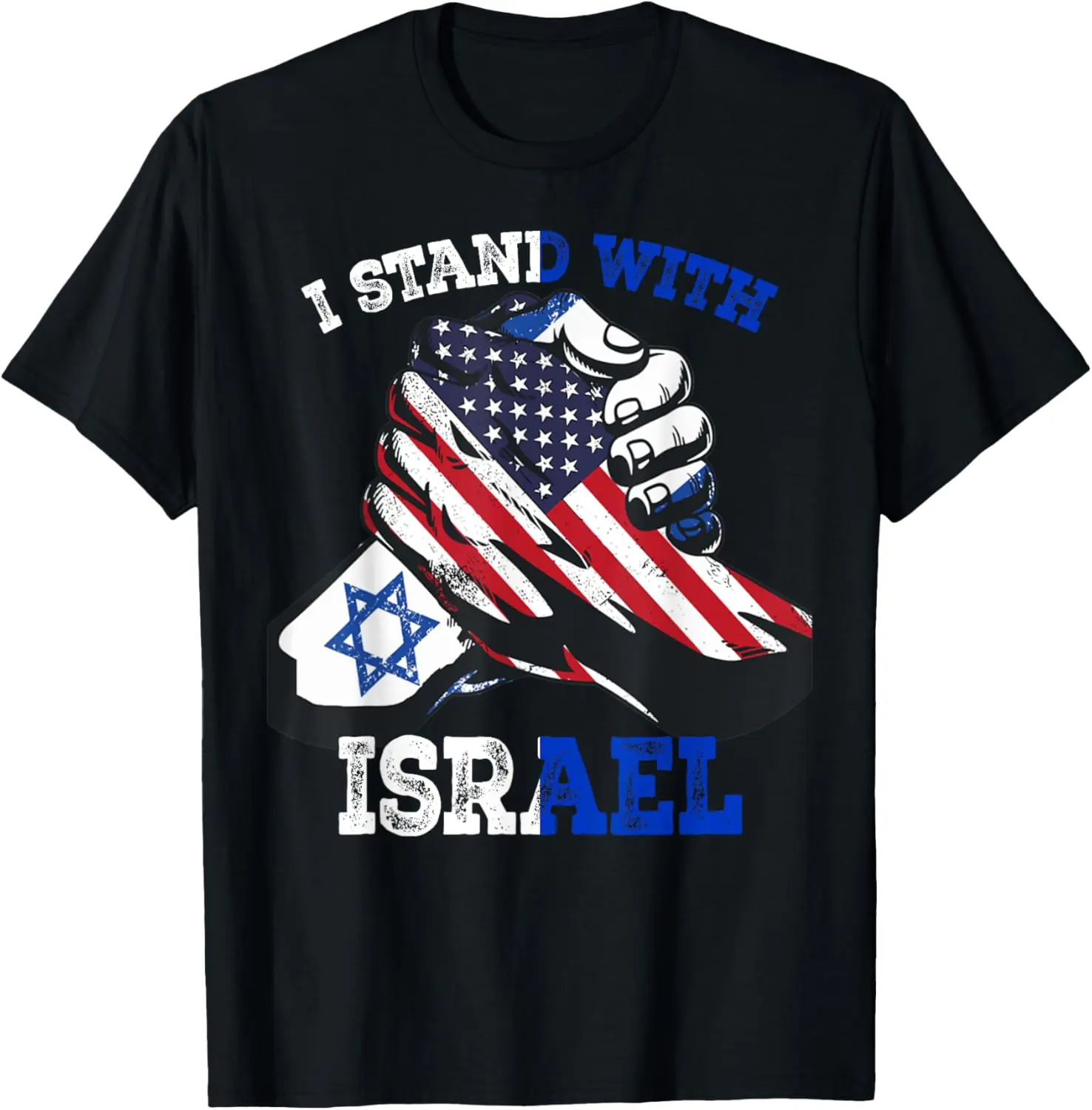Women's 100% Cotton Crew Neck Short-Sleeve Vintage Everyday T-Shirt - Distressed Graphic Streetwear Clothes, I Stand With Israel Jewish Heritage Israeli Flag Support Top