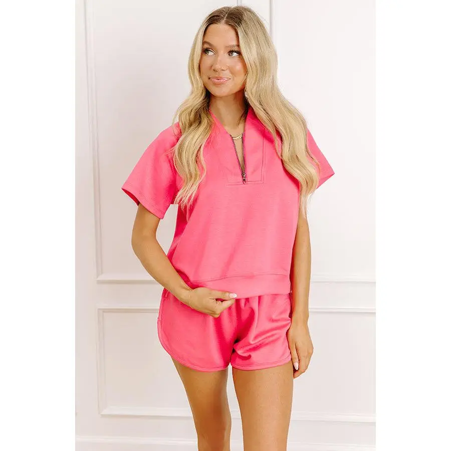 Daydream Duo Quarter Zip Top in Hot Pink