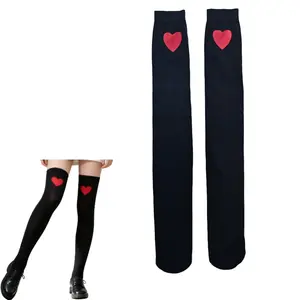 PESENAR Valentine's Day black red heart knee high socks: suitable for adding a touch of sweet charm to your outfit.