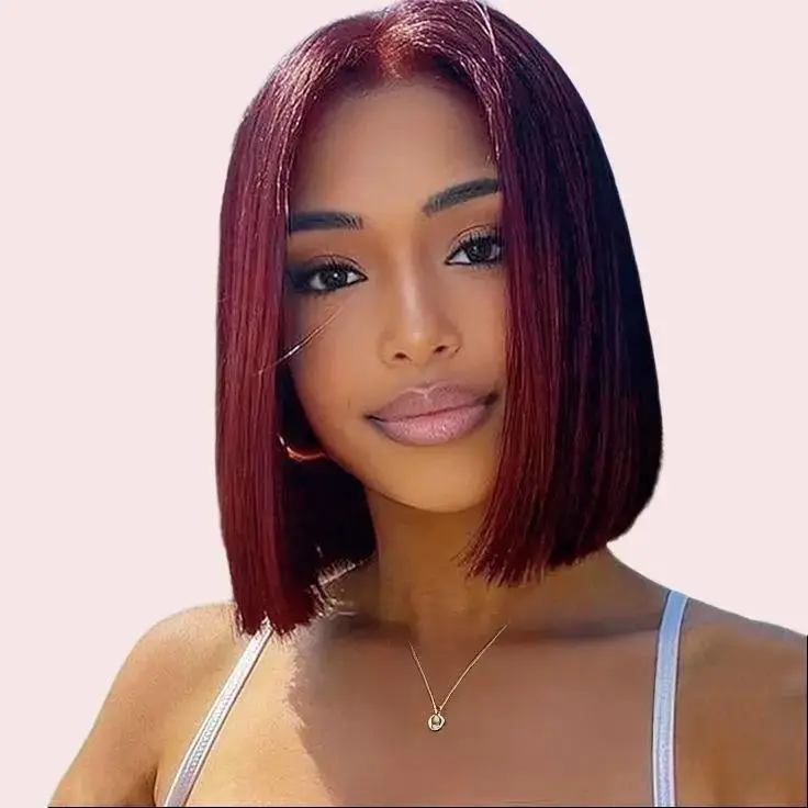 ShowReal Four Colors Bob 13x4 HD Transparent Lace Frontal Straight Bob Human Hair Wig Burgundy Highlight Pink Color for Black Women Springtok