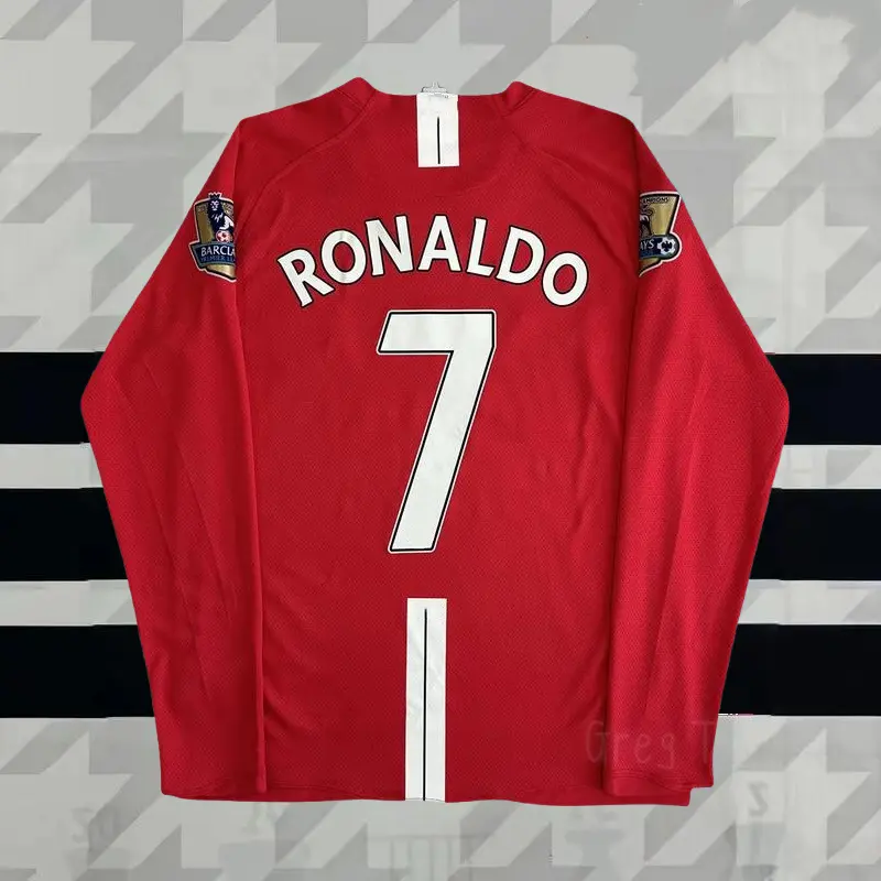 2007 2008 Home Retro Red No.7 Ronaldo LongSleeved Soccer Jersey