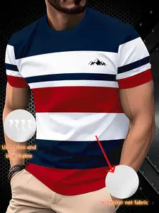 Men's 3D Digital Print Casual Breathable T-Shirt, Moisture-Wicking Fabric, Regular Fit Round Neck Pullover, Outdoor Leisure Wear