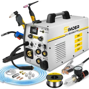 S SIMDER MIG Welder Plasma Cutter Combo 6in1 Gas MIG/Flux Core/Spool Gun/Lift TIG/Stick/Plasma Cutting 160A 110v/220v Aluminum MIG Welder Machine with Welding Accessories, LCD Display, for Professional, Workshop, Home Welding & Industrial Use
