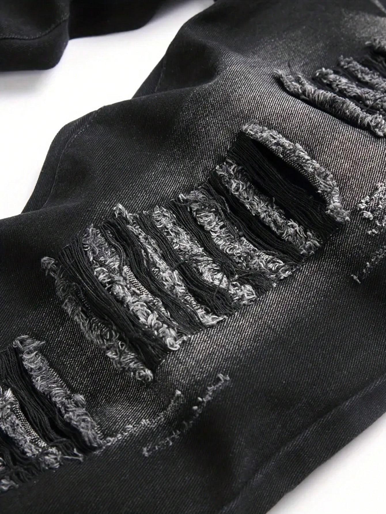 2 Pieces Men's Jeans Black & Camouflage Pattern Fashion Denim Pants Y2k Streetwear Ripped Casual Trouser Pocket Menswear