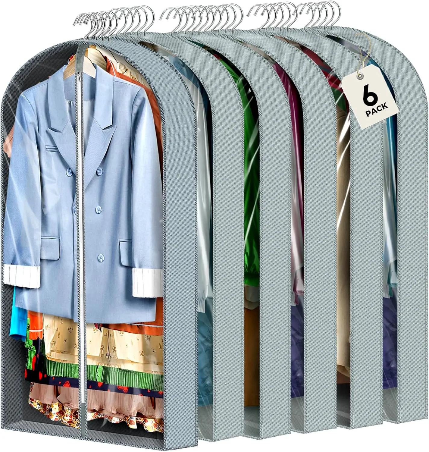 6-Pack 40" Garment Bags for Hanging Clothes, Clear Suit Covers with 4" Gusset, Closet Storage & Travel Covers for Coats, Jackets, Shirts & Sweaters