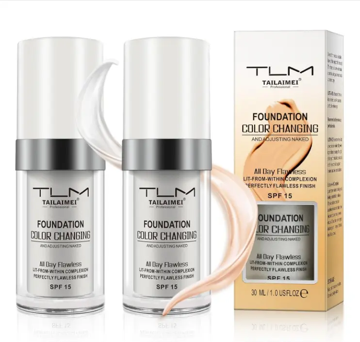 Color Changing Foundation Liquid Base, 2 PACK Flawless Colour Changing Warm Skin Tone Foundation Makeup,BB Cream Makeup Base Concealer Cover Moisturizing Fluid for all Skin Tone SPF15