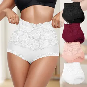 【Soft Cotton】OLISHI 4/6/8 Pcs High Waist Breathable Panties with Floral Lace Patchwork, Women's Lightweight Underwear, Invisible Hem Everyday