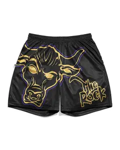 Chalk Line | The Rock SummerSlam 1998 Retro Shorts – WWE Brahma Bull Vintage Wrestling Mesh Shorts | Attitude Era 90s Gym & Streetwear Men