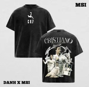 Cristiano Ronaldo Acid Wash T-shirt Graphic Front Print Waterproof HD Ink Durable Fabric Modern Streetwear Easy-To-Wear