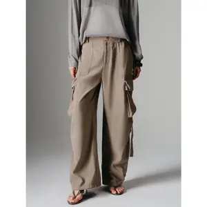 URBAN REVIVO 2026 Summer Women's Utility Multi-Pocket Semi-Elastic Waist Wide Leg Pants Wide-Leg Pants WomensWear UWJ650033