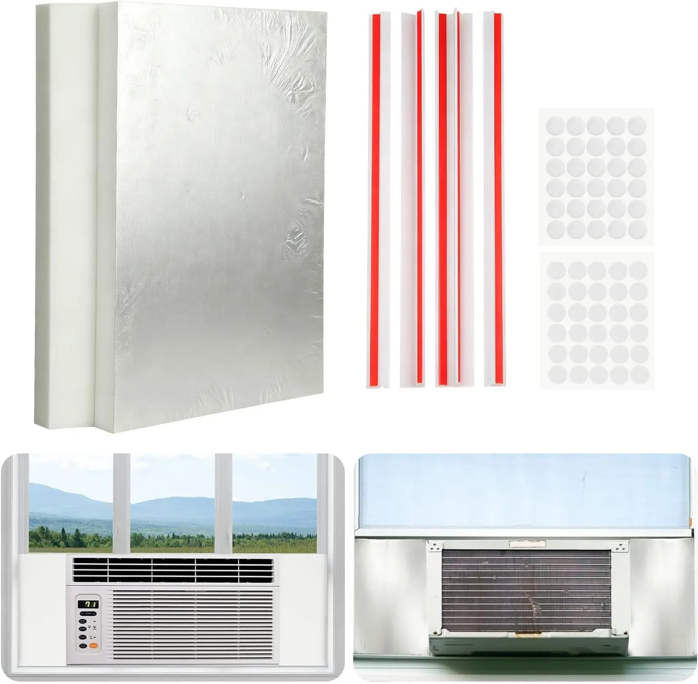 Window Air Conditioner Insulated Foam Panels,Hot air Stop | Side Insulated Foam Panel, Air Conditioner Window Seal Kit, Summer/Winter Heat and Draft Insulating