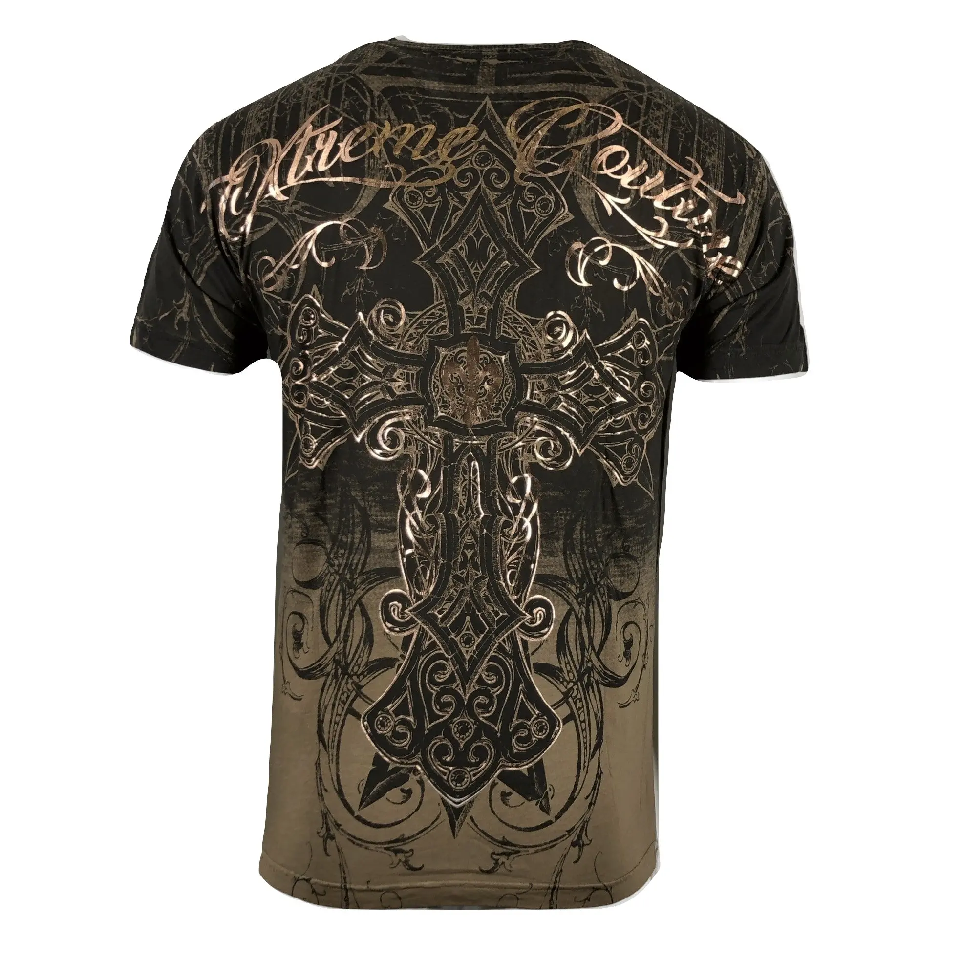 Xtreme Couture by Affliction Men's Decretum Print Streetwear T-Shirt - 100% Cotton, Short-Sleeve, Round Neck, 2000s Style, Made in USA