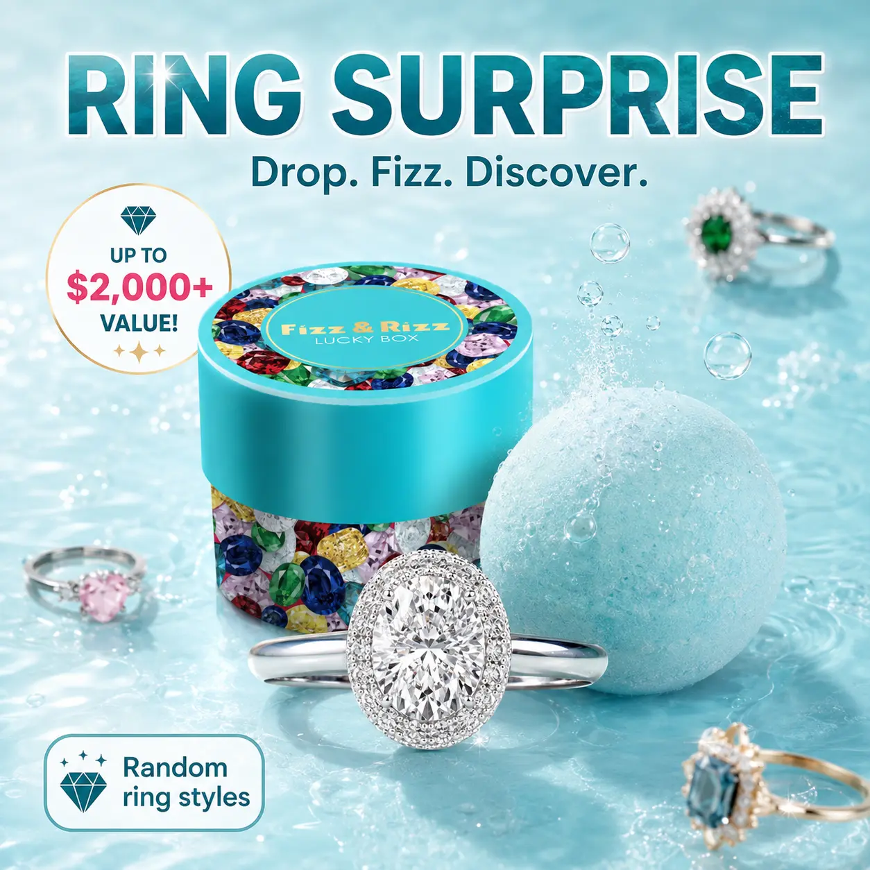 FizzandRizz by Yorkett Fashion Jewelry Ring with Fizz Bomb Reveal, Unique Surprise Element Making it a Perfect Gift, Bomb Party, Dive Into Excitement, Delightful Surprise