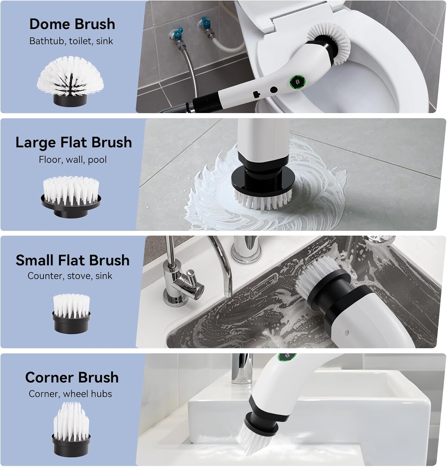 Electric Bathroom Cleaning Brush Cordless Spin Scrubber Full Body Waterproof IPX7 with Adjustable Handle 8 Replaceable Brush Heads for Bathtub Kitchen Window Home SD CTB01