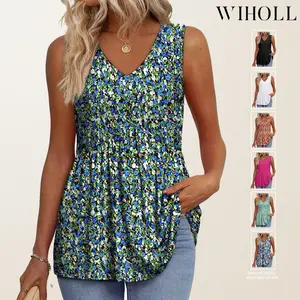 WIHOLL Womens Tank Tops 2025 Flowy Peplum Tops (Size Up 1-2 for Oversized Look) for Women Dressy Sleeveless V Neck Babydoll Tank Tops Fabric Stretchy tank tops summer tops