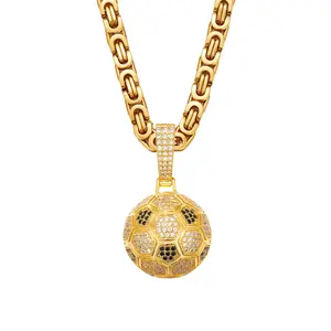 Bling Gold Plated Pendant with Byzantine Necklace 6mm Chain Bling Cartoon/Jesus/Headphone Pendants Hip Hop Ice Out Sparkling 24" Chain Men's Jewelry Gift