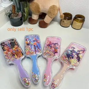 Popular fashion hunting girl's fashionable and shiny anime flowing sand comb, soft cushion exfoliating paddle brush, suitable for dry and wet hair, anti-static massage comb, cute square long handle cartoon design, perfect hair care comb