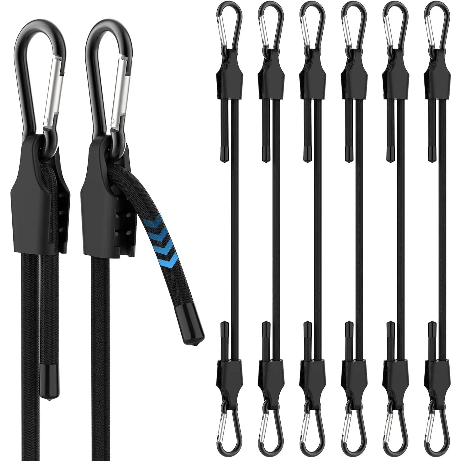 Strap Rope 6 count Adjustable Bungee Cords with Carabiner Hooks, 12 Inch Elastic ...