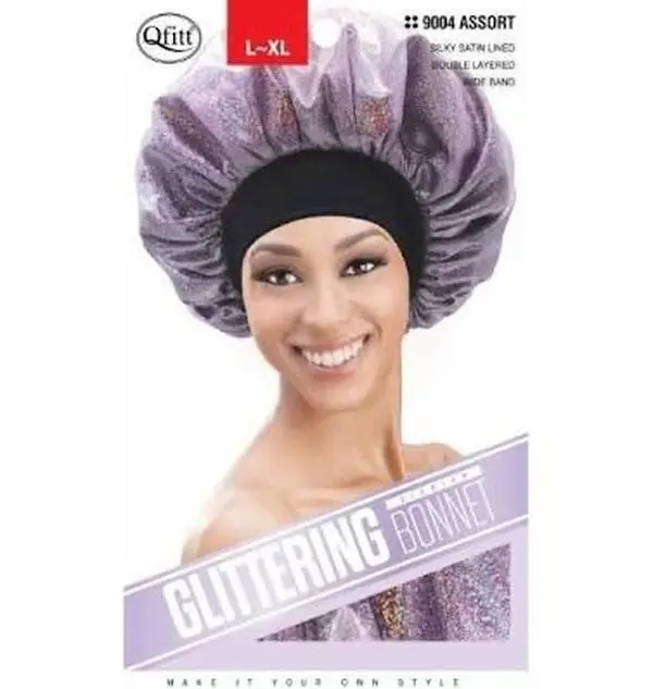QFitt Glittering Bonnet L-XL Assorted Colors #9004 Silky Satin Lined Double Layered Soft Band Make It Your Own Style China