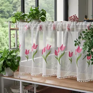 Tulip Pattern Curtain, 1 Count Short Curtain, Net Curtains Window, Window Curtain, Home Decor for Living Room Bedroom, Home Decor Supplies