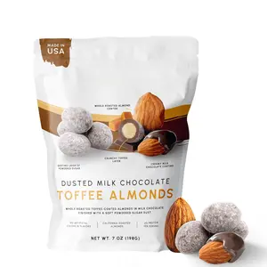 Dusted Toffee Milk Chocolate Covered Almonds, Whole Roasted Almonds in Creamy Milk Chocolate and Toffee, Crunchy Sweet Nut Snack, 7 oz Resealable Bag