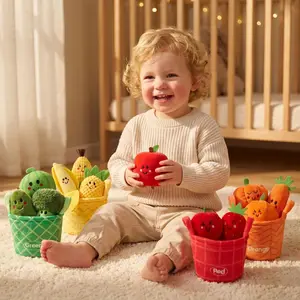 Baby Sensory Toys for 6-12 Months, Montessori Toys for 1 Year Old Boy Girl, Color Sorting & Counting, Fruit Vegetable Play Food with Rattle Crinkle, Toddler Learning Toy, Multi Activity Playset for First Birthday Gift