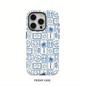 Fashionable Summer Coconut Tree Sun Illustration Phone Case for Iphone 16 Pro Max, 15 Pro, 13, 11, 12, XS, 8 Plus, And 7, Glossy 2-In-1 Design