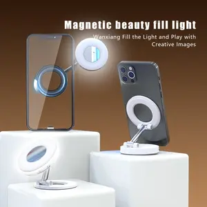 Magnetic LED Fill Light, Adjustable Stand Phone Holder, LED Selfie Accessories, Adjustable Brightness & Color Temperature for iPhone 12-17 Series, Beauty Vlog Live Stream