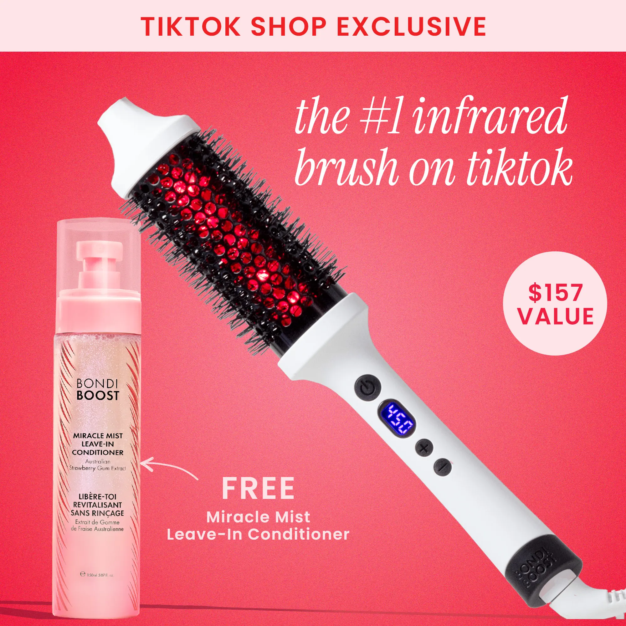 Infrared Thermal Bounce Brush & Heat Curler, Heated Curling Iron Barrel Styler with Negative Ions & Infrared Technology, 101mm, Easy to Use, BondiBoost TikTok Shop Exclusive, FREE Miracle Mist Leave-In Conditioner + Heat Protect
