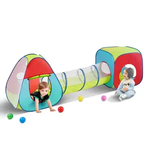 VEVOR 3 in 1 Kids Play Tent with Tunnel for Boys,  , Girls, Babies and Toddlers, Indoor/Outdoor Pop Up Playhouse with Carrying Bag & Banding Straps as Birthday Gifts, Red/Yellow/Blue Multicolor